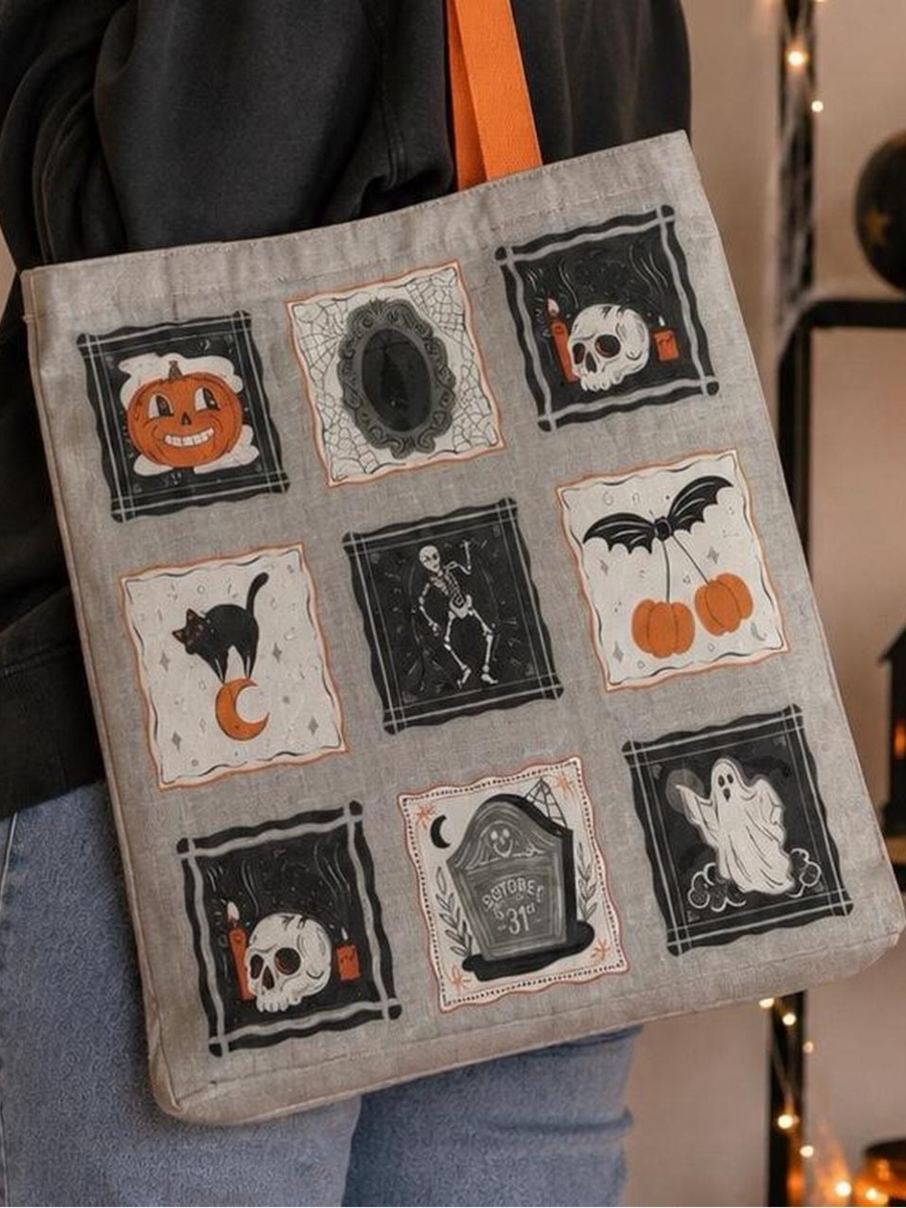 Cynthia Rowley Halloween Icon Canvas Tote Bag | Spooky Vintage Patchwork